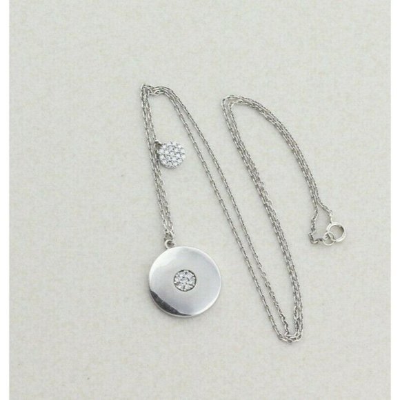 Sterling Silver Round Disk CZ Necklace 16 inch chain 1 mm wide - Picture 7 of 8